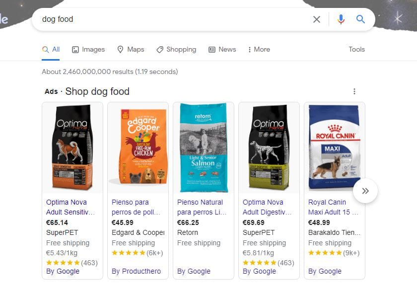 google shopping example