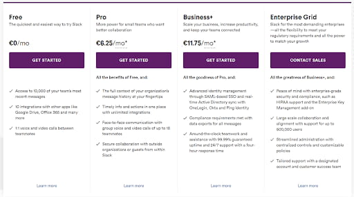 Slacks Pricing Plans