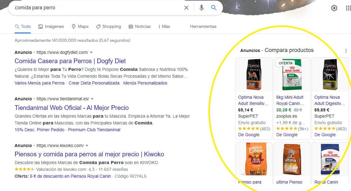 ejemplo de google shopping